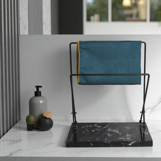 Dual Adjustable Metal Powder Coated Towel Stand with Black Resin Base