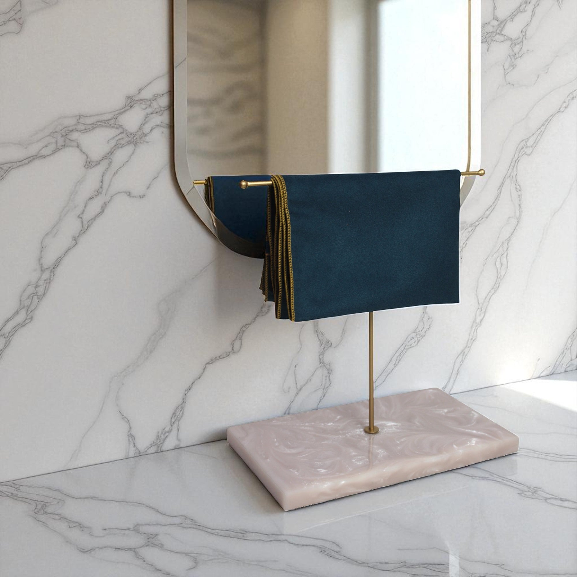 Premium T-Metal Towel Stand With Beige Resin Base