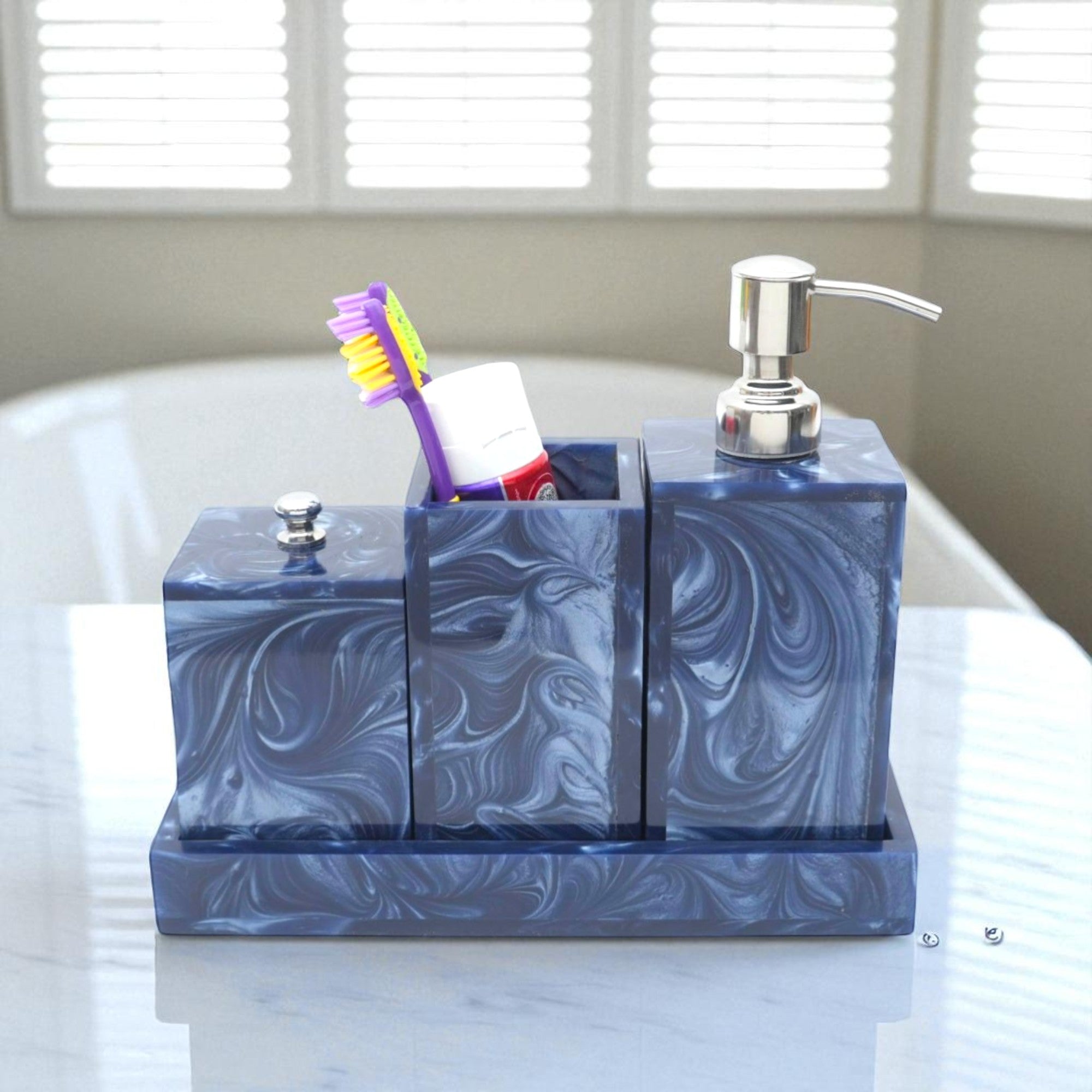 Blue Modern Bath Accessory for Luxury Bathrooms Set of Four