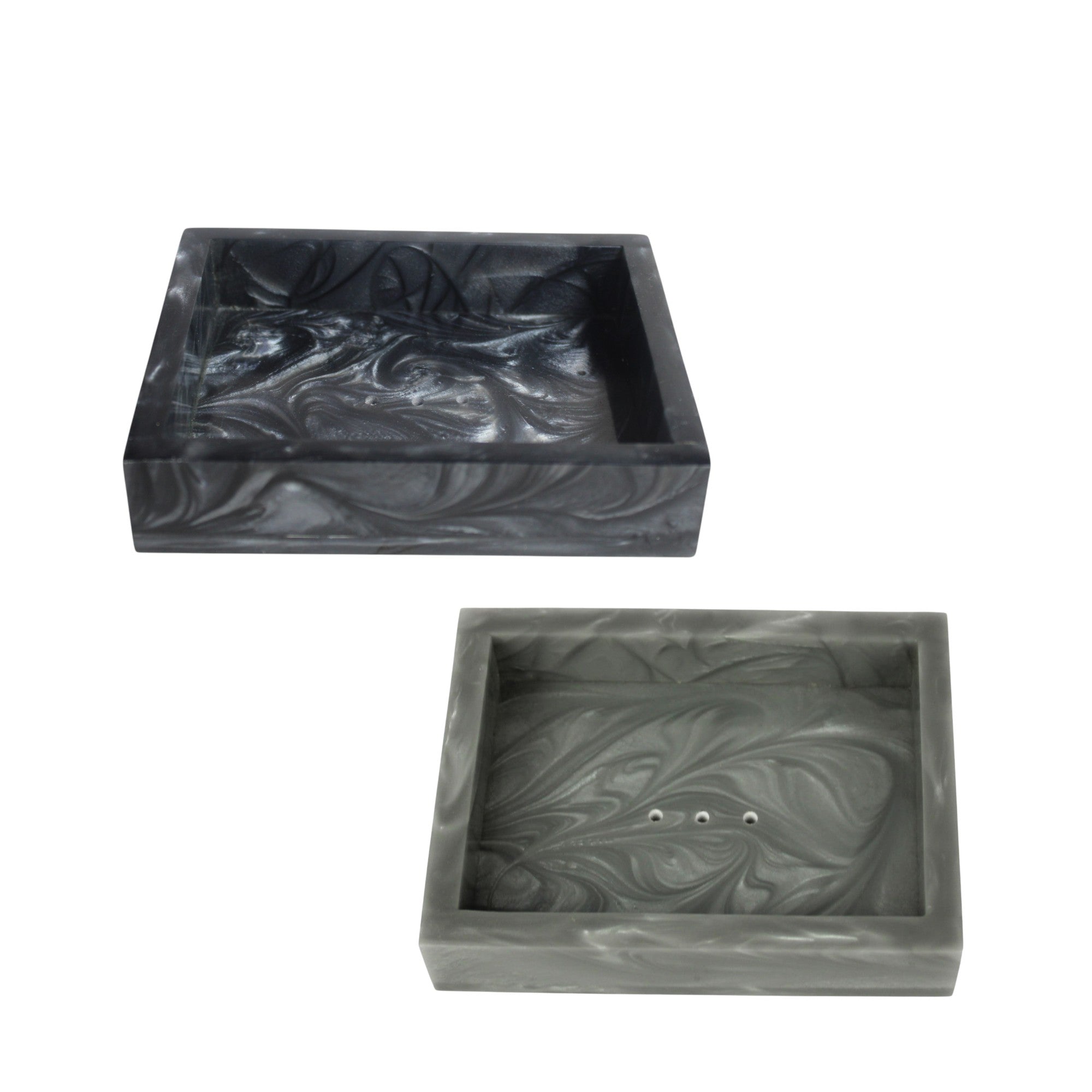  Marbleized Design Resin Soap Dishes – Set of Two 