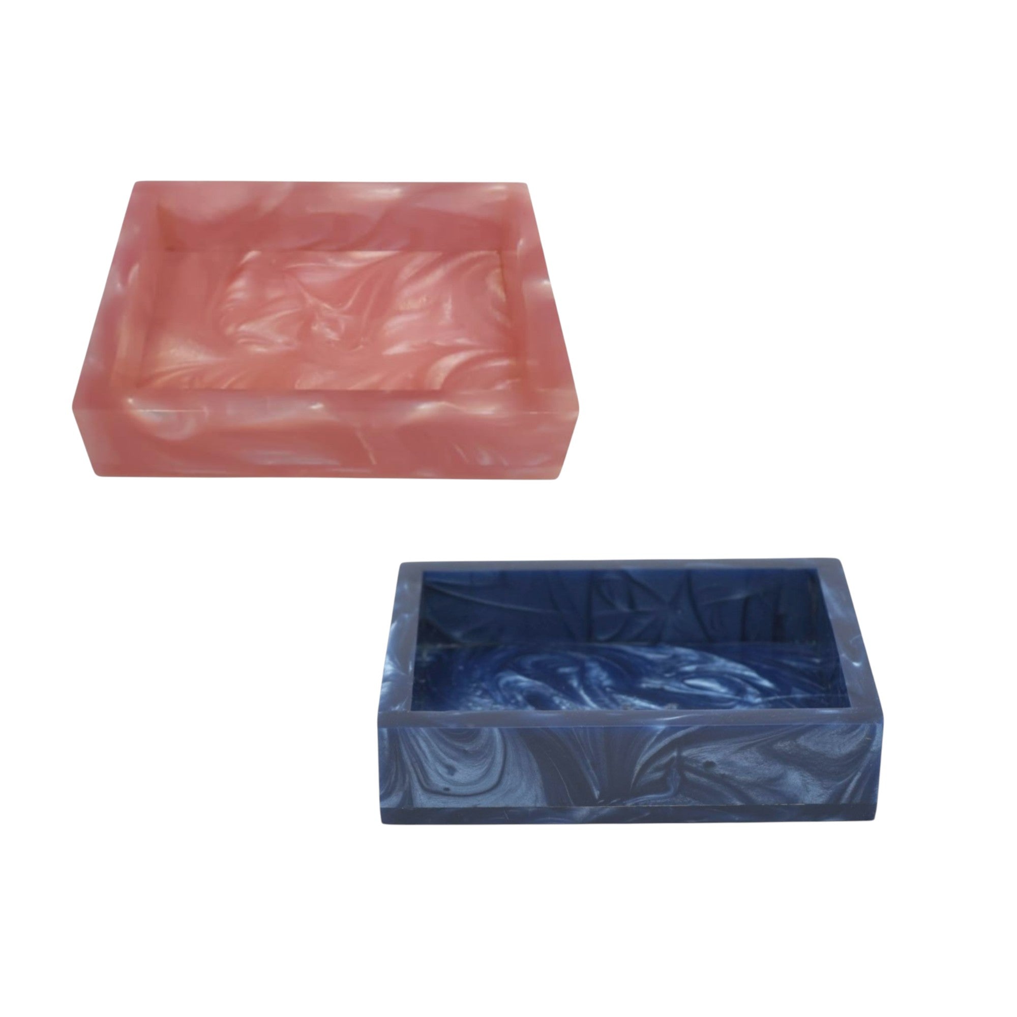  Marbleized Design Resin Soap Dishes – Blue & Pink (Set of Two) 