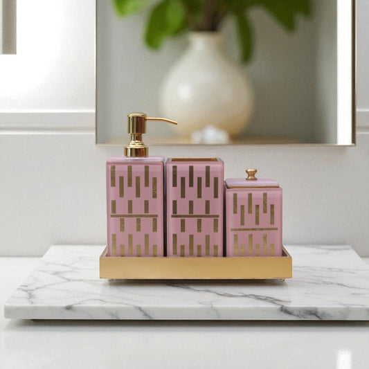 Designer Pink Gold Glass 4-Pieces Bathroom Accessory Set