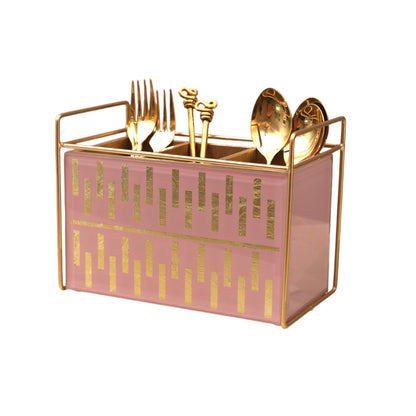 Luxury Pink Gold Glass Cutlery Holder With Three Partition