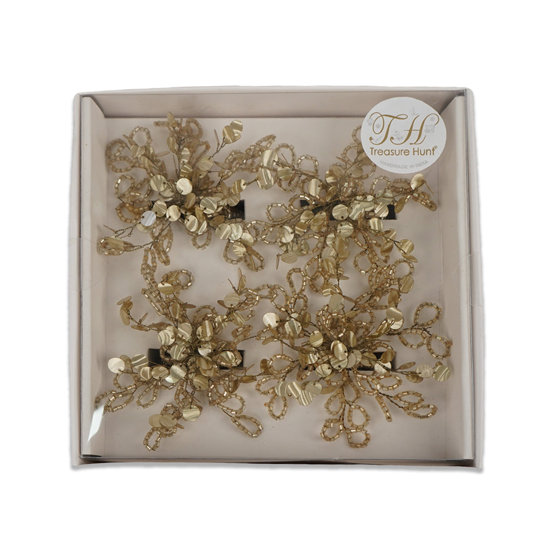 Golden Beaded Napkin Ring Set of Four