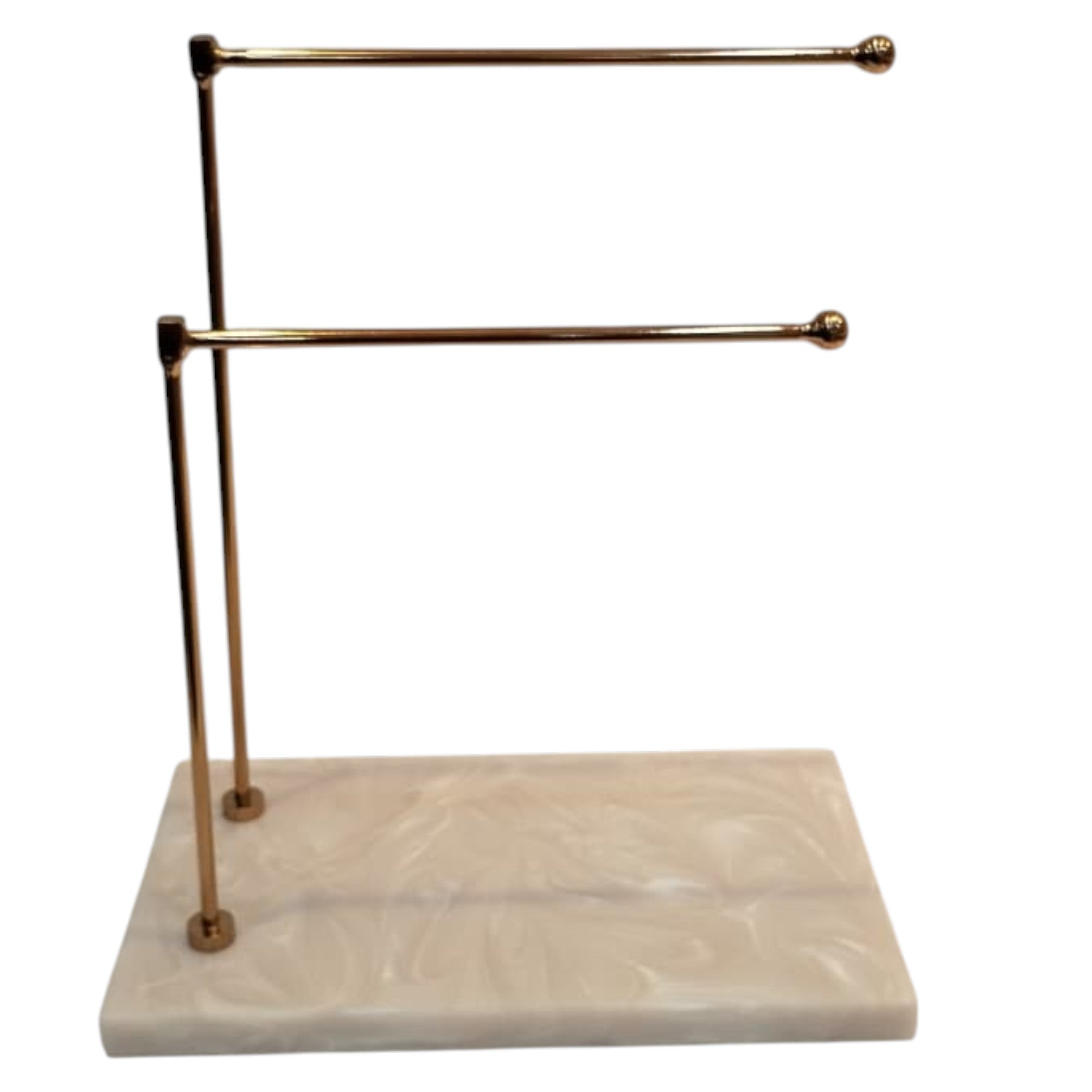  Gold Double Bar Hand Towel Stand with White Resin Marble Base 