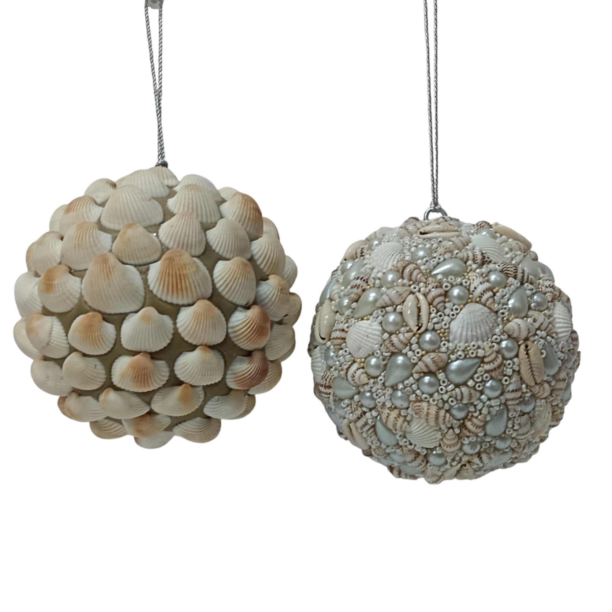 Set of 2 Shell & Glitter Balls Christmas Hangings