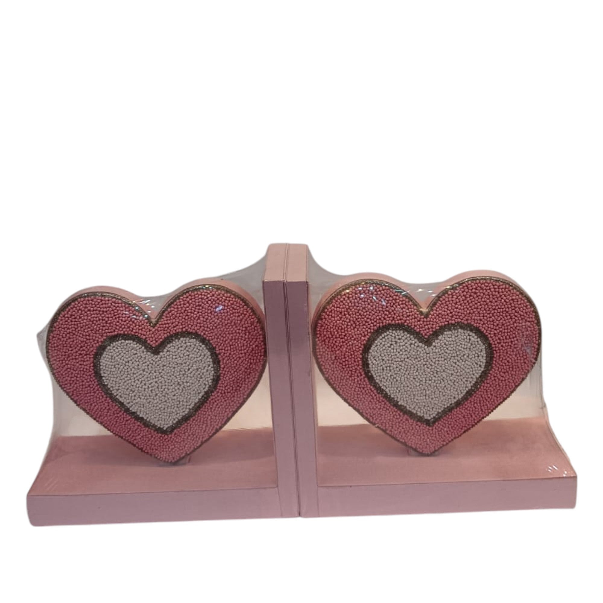 Beaded Heart Decorative Bookends – Pink & Cream Two-Tone Set for Valentine