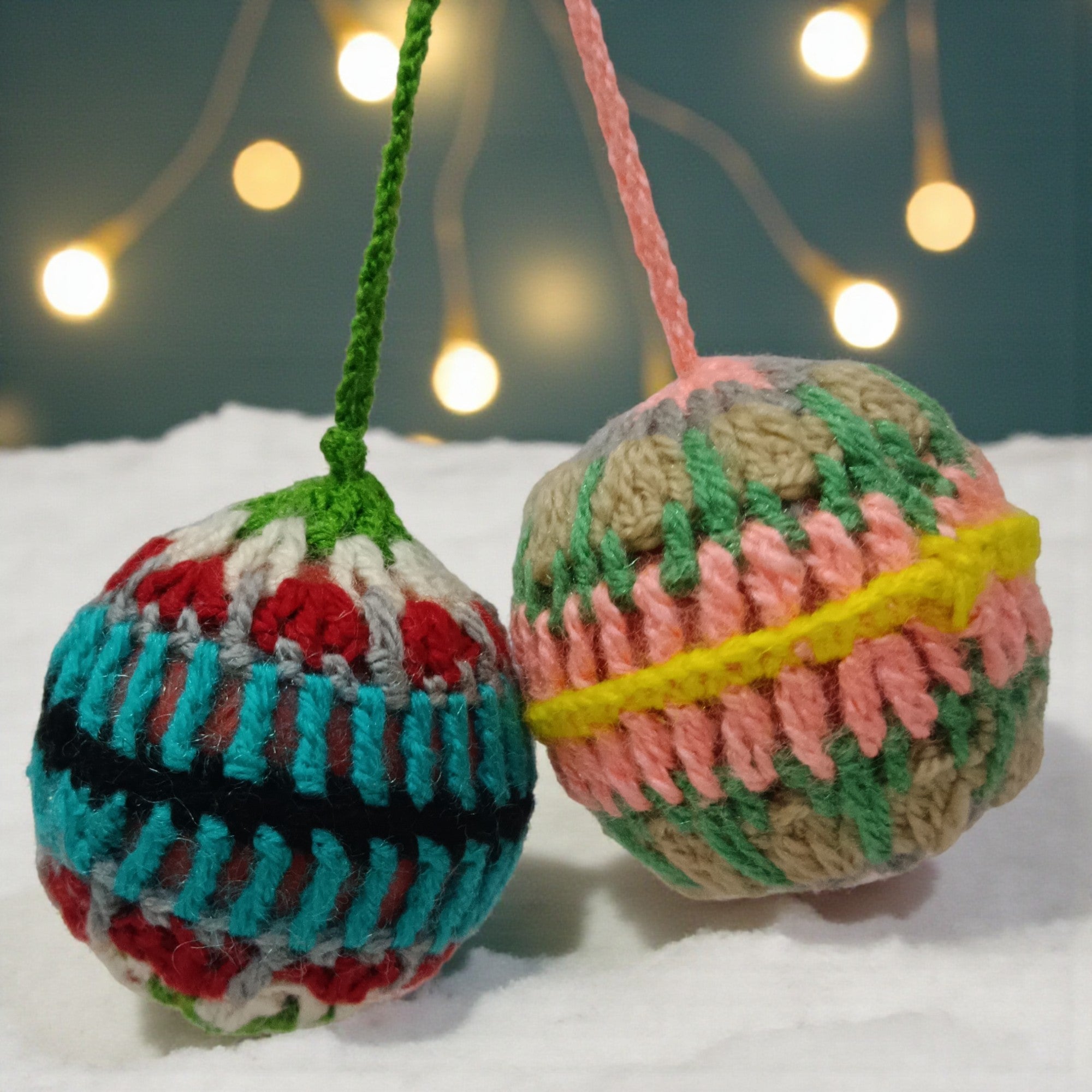 Set of 2 Crochet Balls Christmas Hangings