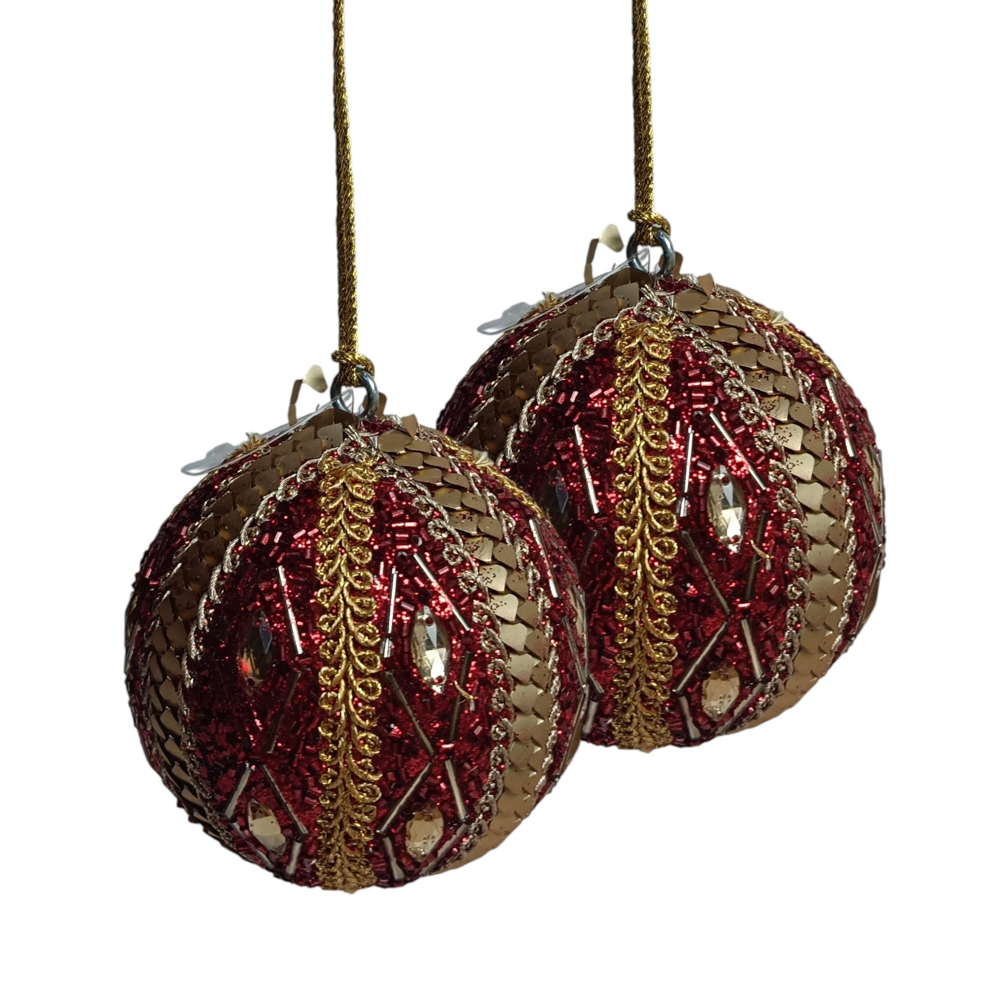  Set of 2 Multicolored Embellished Christmas Tree Hanging Balls Ornaments 