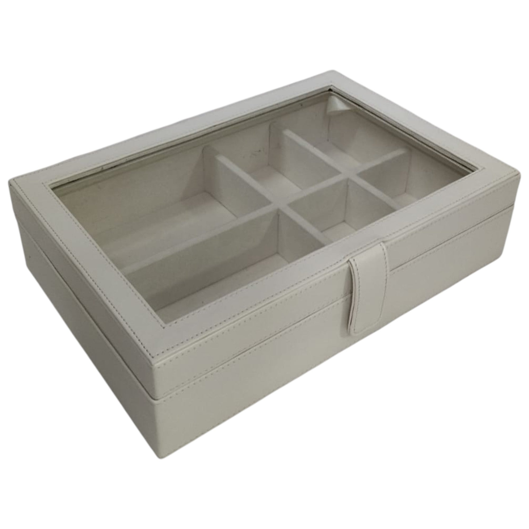 High-Quality Ivory PU Watch and Glasses Organizer Box