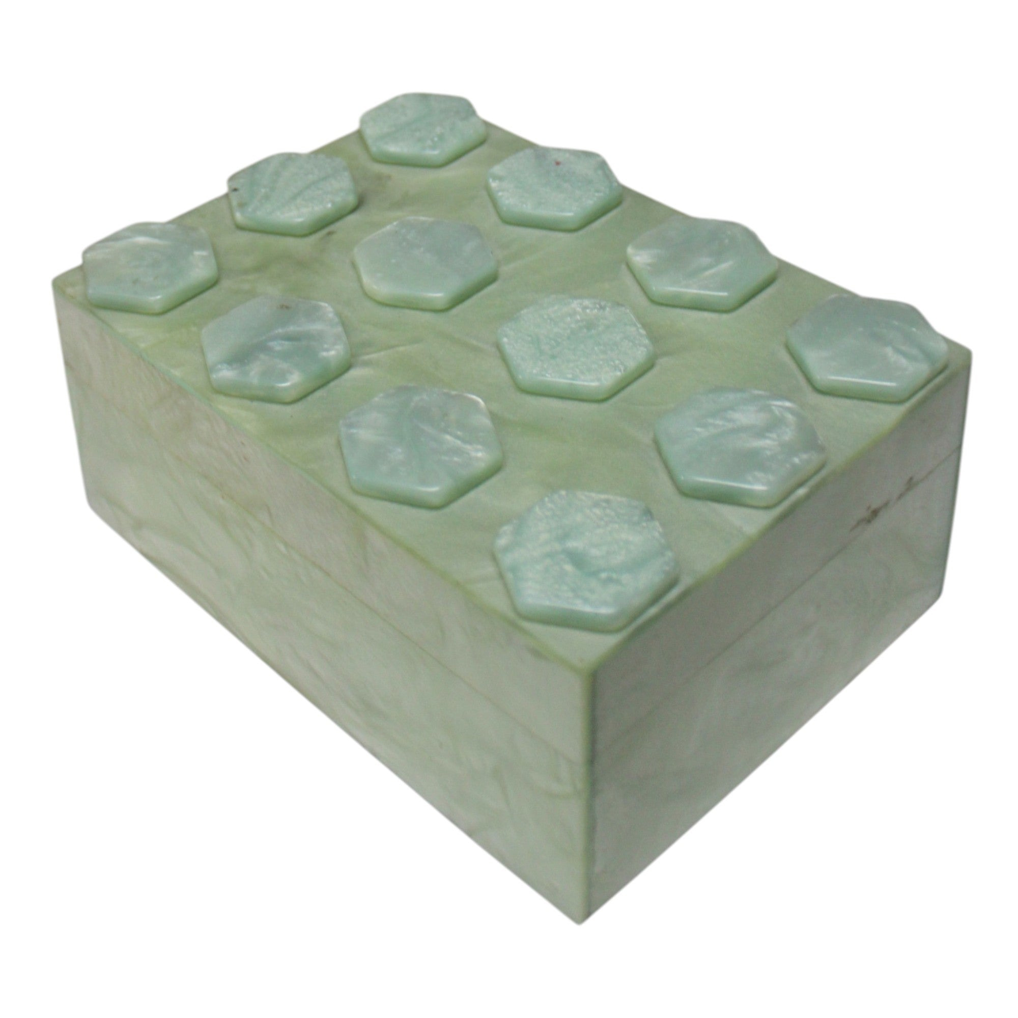 Handcrafted Mint Green Resin Organizer Box with Hexagonal Inlay
